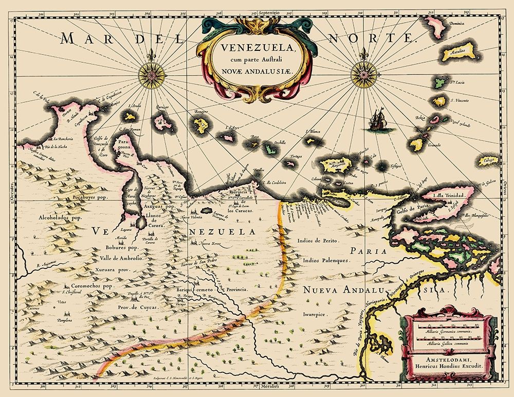 South America Venezuela - Blaeu 1680 art print by Blaeu for $57.95 CAD
