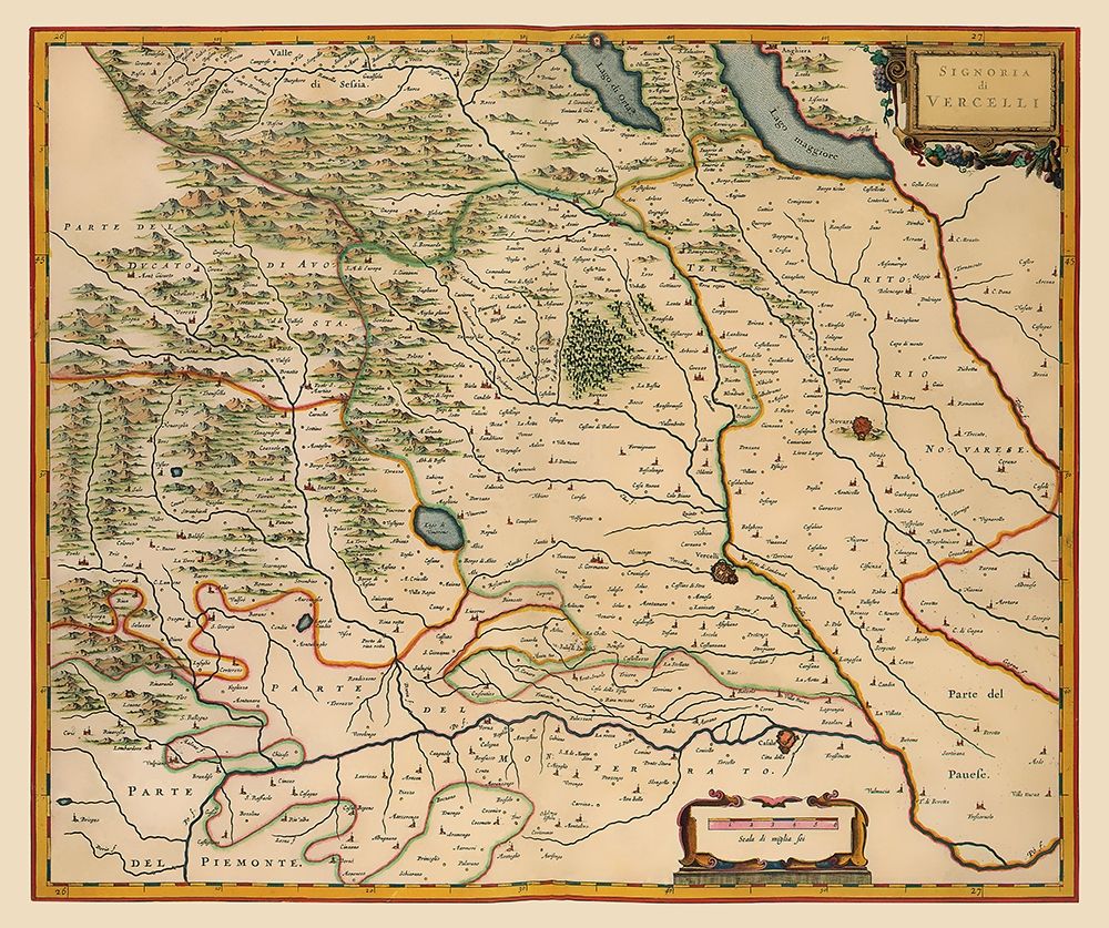 Vercelli Region Italy - Blaeu 1640 art print by Blaeu for $57.95 CAD