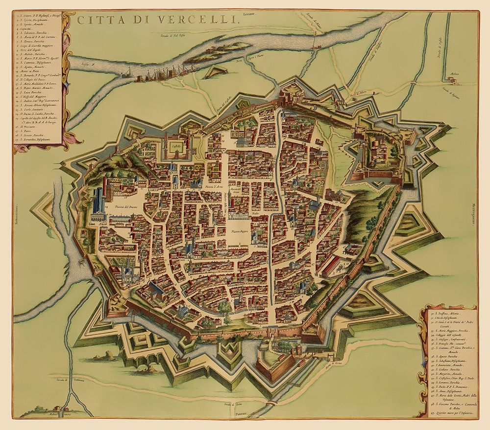 Vercelli Panoramic Italy - Blaeu 1682 art print by Blaeu for $57.95 CAD
