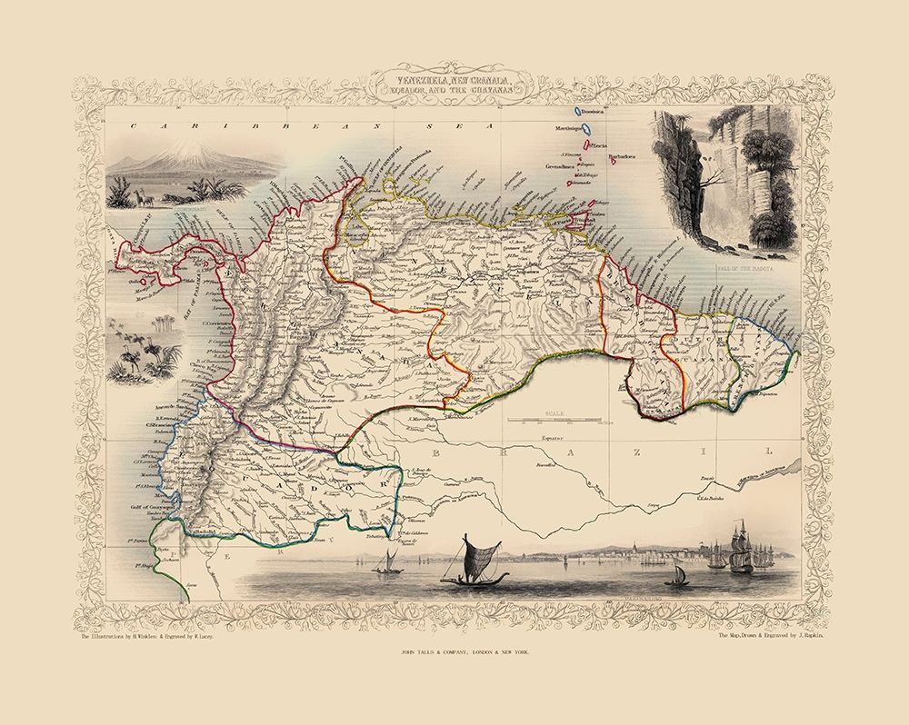 Venezuela New Granada Ecuador Guyana - Tallis 1851 art print by Tallis for $57.95 CAD