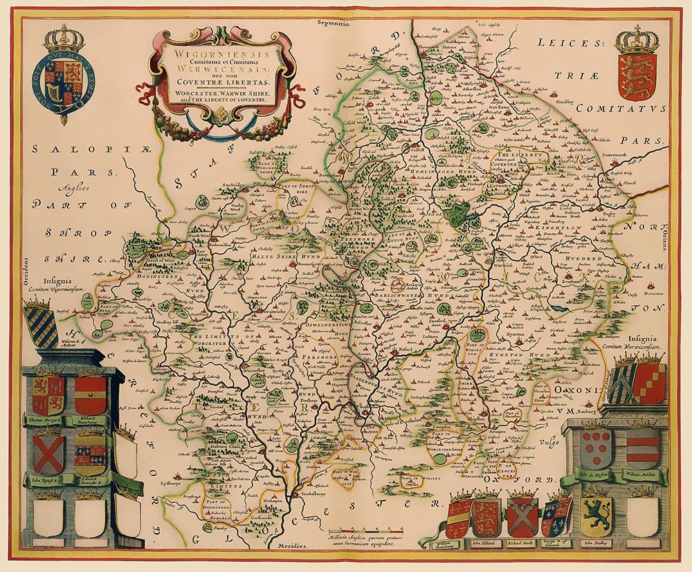 Warwickshire Worcestershire England - Jansson 1646 art print by Jansson for $57.95 CAD