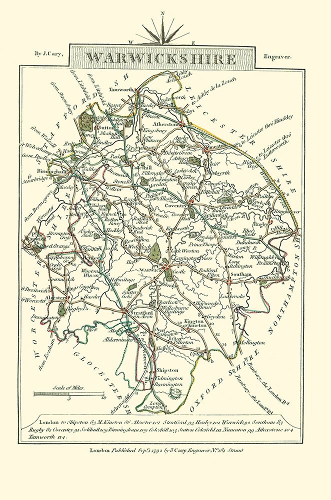 Warwickshire County England - Cary 1792 art print by Cary for $57.95 CAD