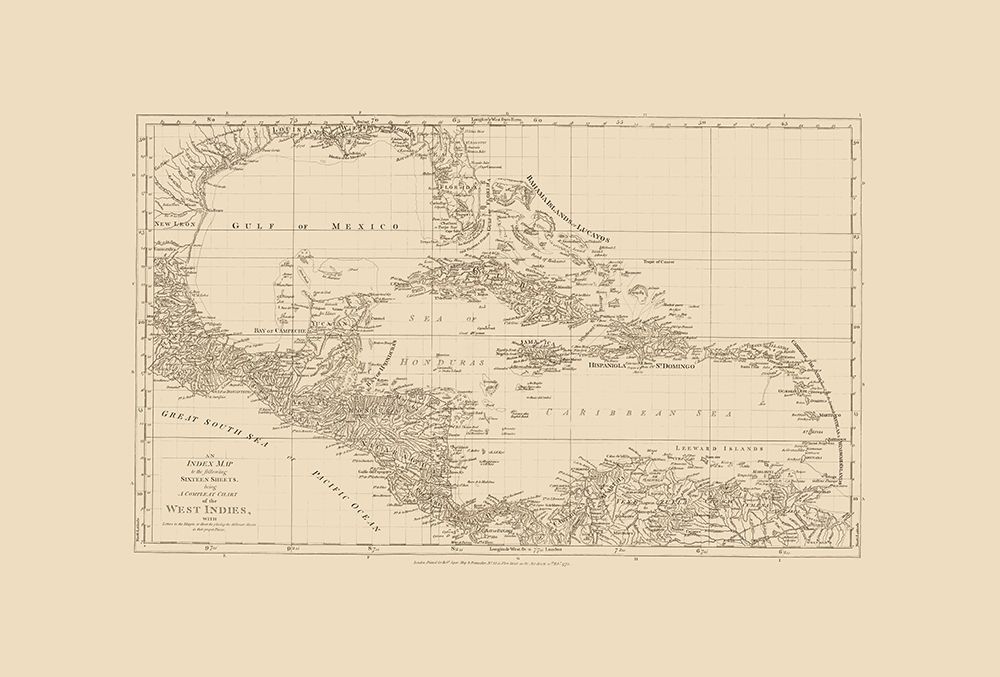 Chart West Indies Caribbean - Sayer 1775 art print by Sayer for $57.95 CAD