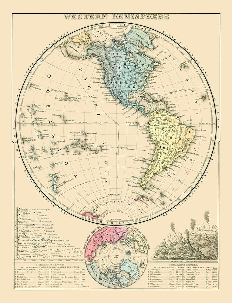 Western Hemisphere - Mitchell 1869 art print by Mitchell for $57.95 CAD