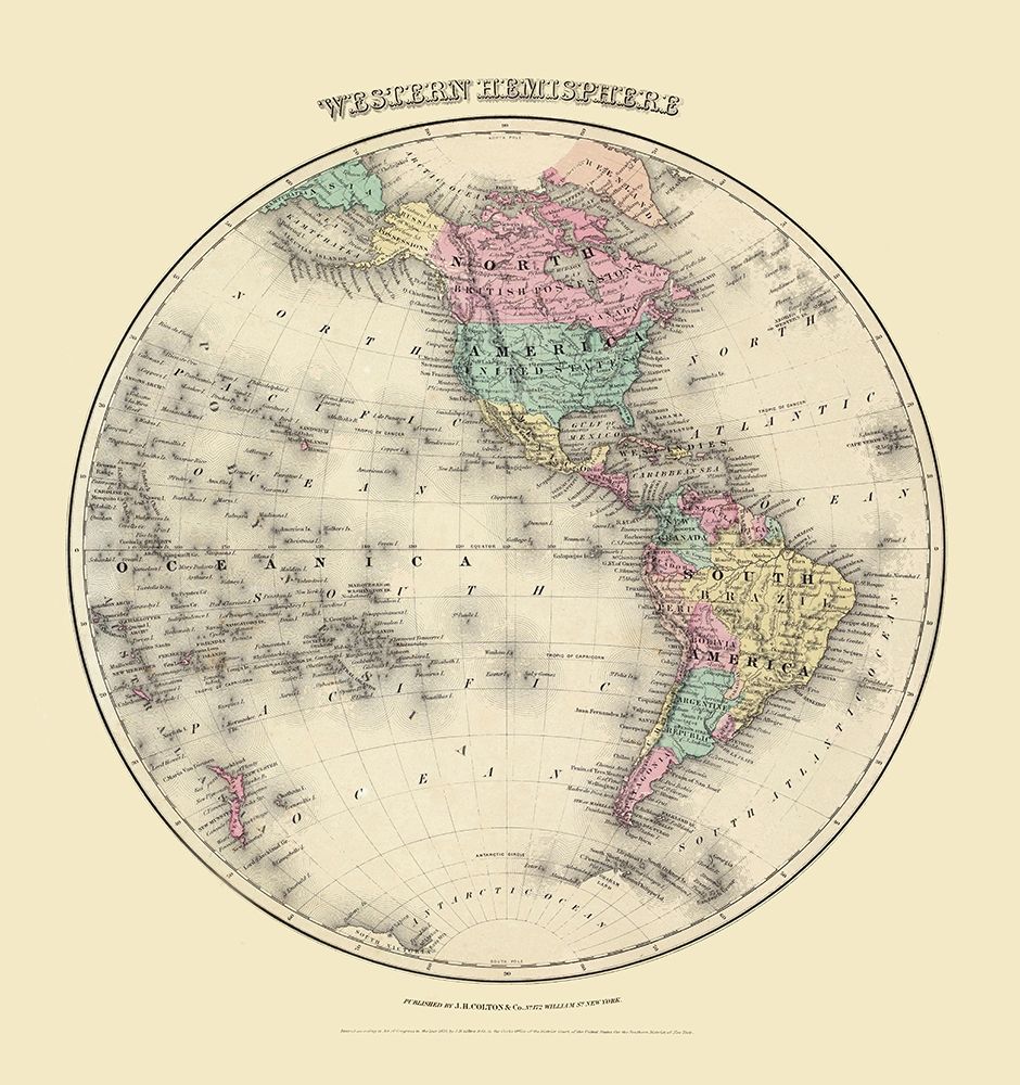 Western Hemisphere - Colton 1855 art print by Colton for $57.95 CAD