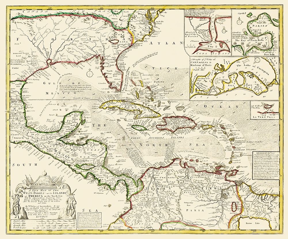 West Indies American Islands North Sea art print by Visscher for $57.95 CAD