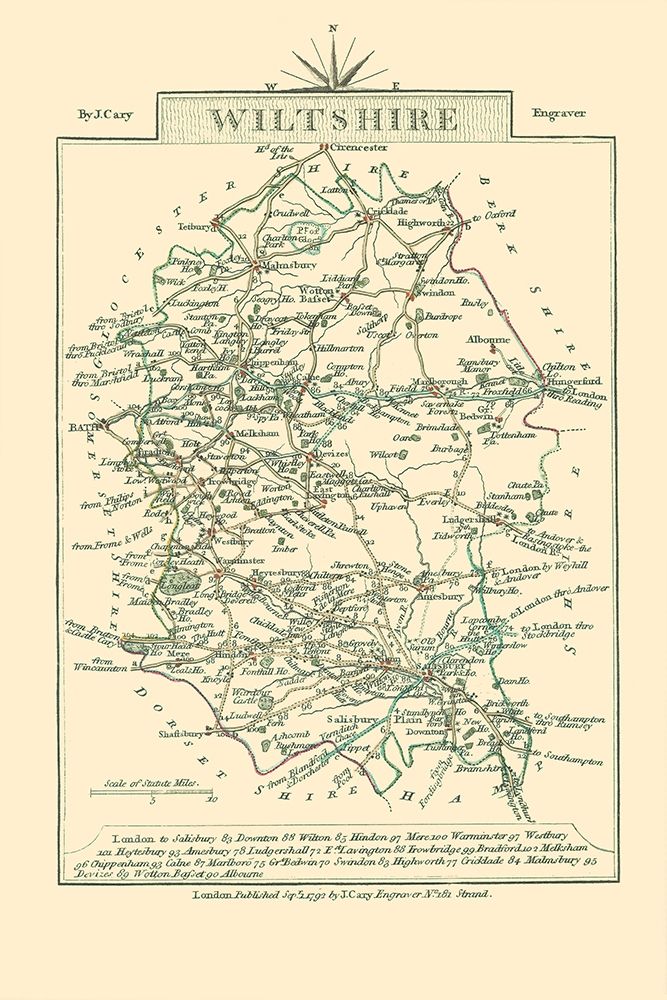 Wiltshire County England - Cary 1792 art print by Cary for $57.95 CAD