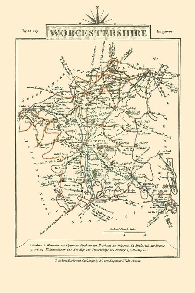 Worcestershire County England - Cary 1792 art print by Cary for $57.95 CAD