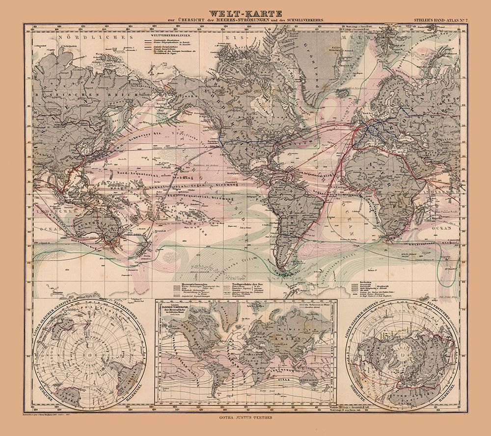 Sea Currents - Stieler 1885 art print by Stieler for $57.95 CAD