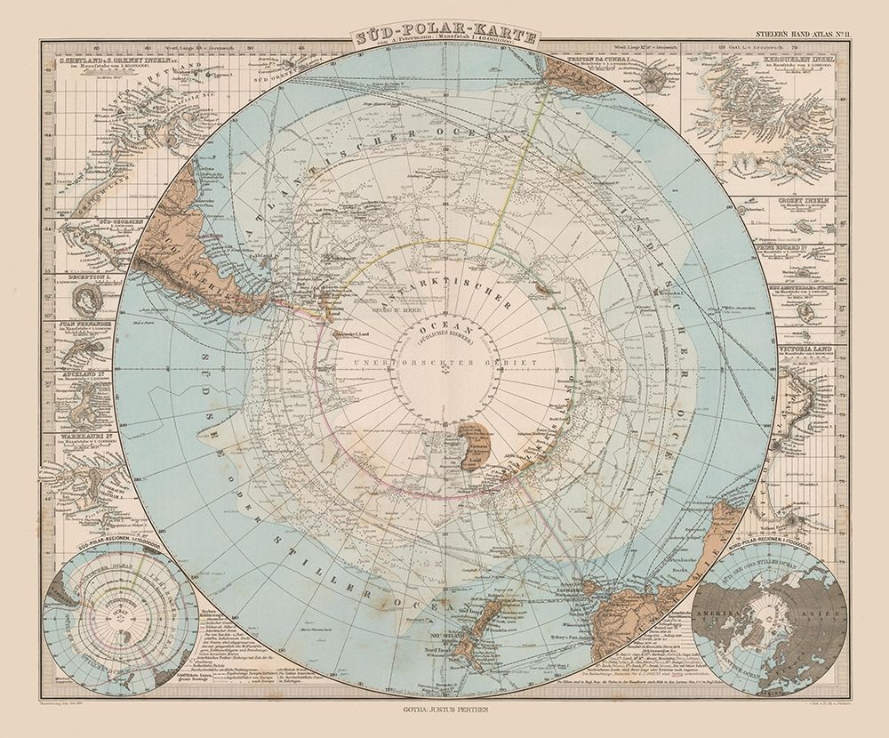 South Pole - Stieler 1885 art print by Stieler for $57.95 CAD