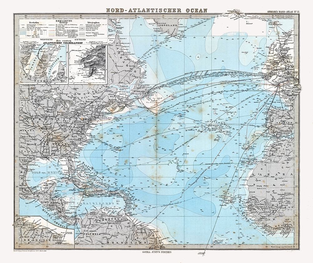 Atlantic Ocean - Stieler 1885 art print by Stieler for $57.95 CAD