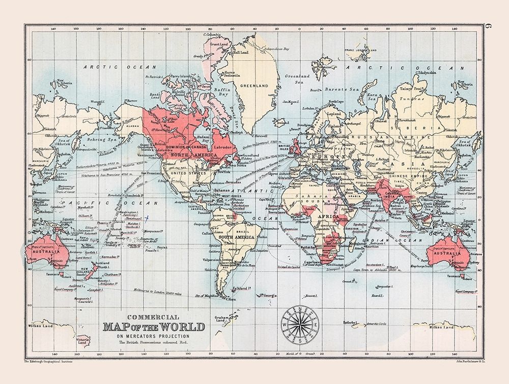 Commercial Route World - Bartholomew 1892 art print by Bartholomew for $57.95 CAD