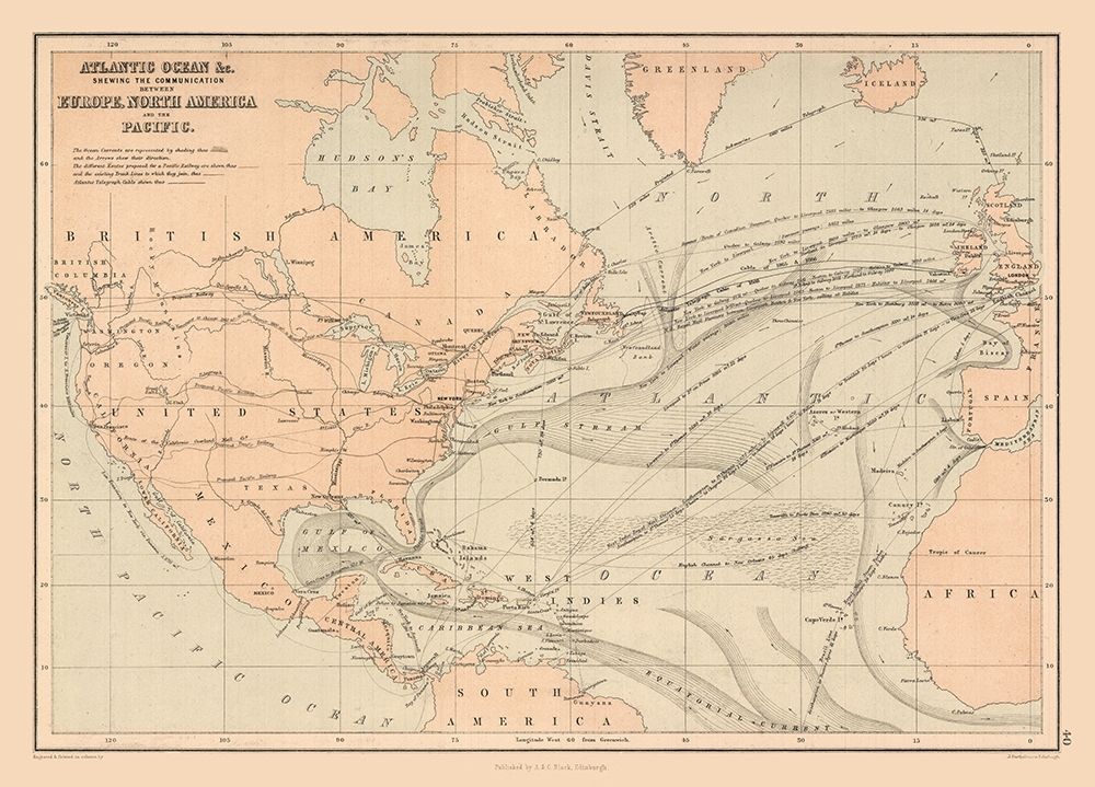 Telegraph Lines Europe America - Black 1867 art print by Black for $57.95 CAD