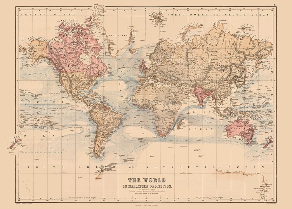Mercator Projection - Black 1867 art print by Black for $57.95 CAD