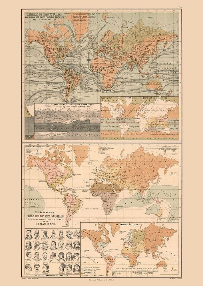 Ocean Currents Human Races World - Black 1867 art print by Black for $57.95 CAD