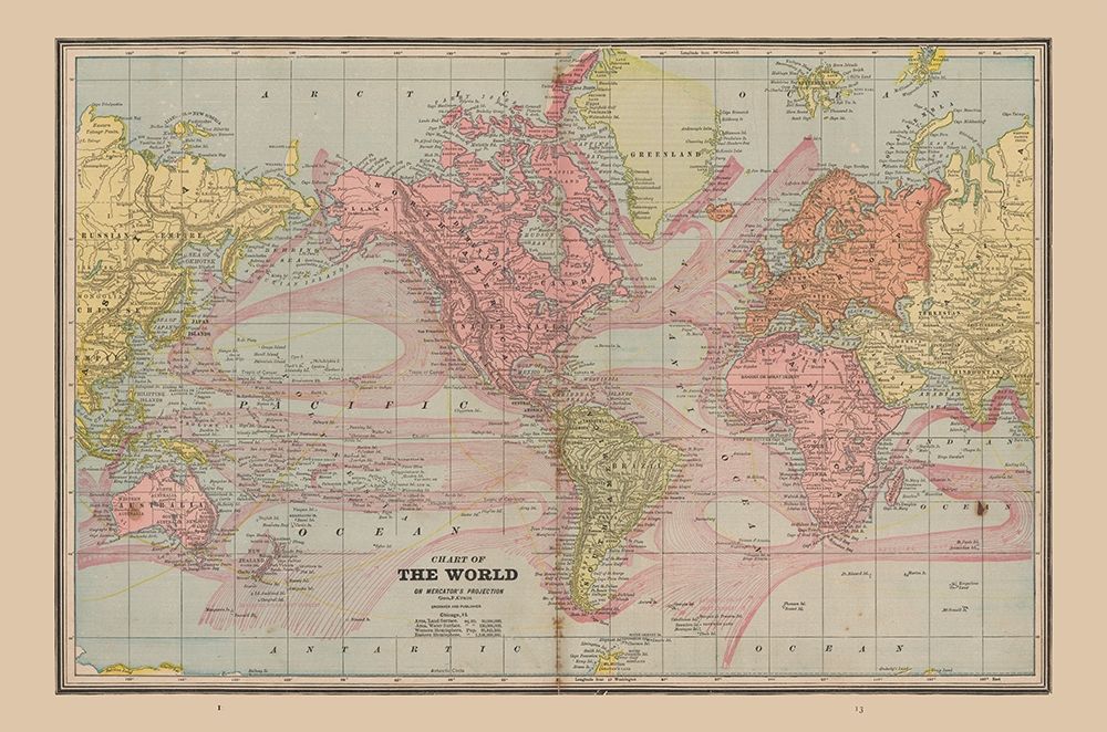 Chart of World - Cram 1888 art print by Cram for $57.95 CAD