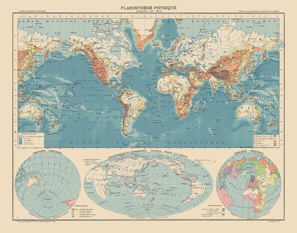 Physical Planisphere Terrain Floor - Schrader 1908 art print by Schrader for $57.95 CAD