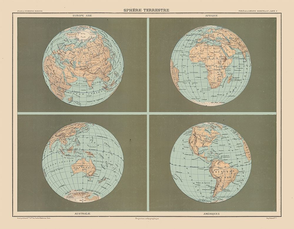 Terrestrial Sphere - Schrader 1908 art print by Schrader for $57.95 CAD