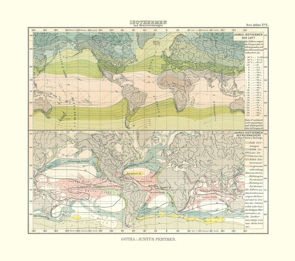 Isotherm Ocean Currents - Perthes 1914 art print by Perthes for $57.95 CAD