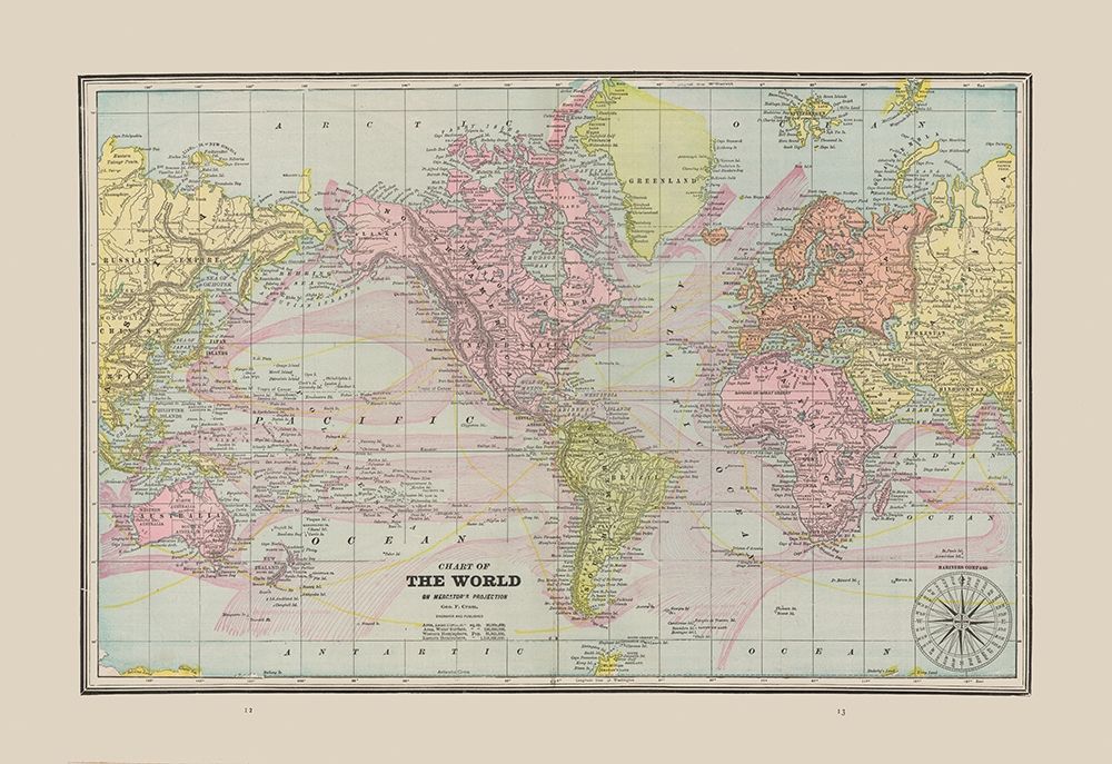 World Chart - Cram 1892 art print by Cram for $57.95 CAD