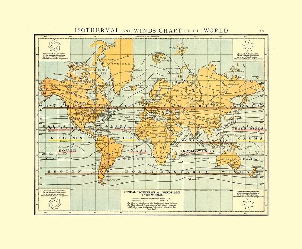 Isothermal with Wind Charts - Hoen 1896 art print by Hoen for $57.95 CAD