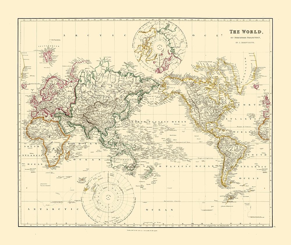 Mercator Projection - Arrowsmith 1844 art print by Arrowsmith for $57.95 CAD