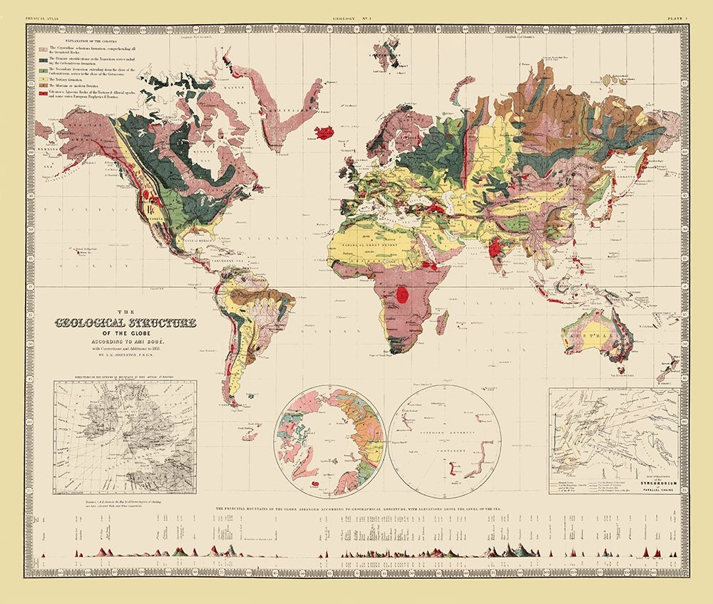 Geological Structure of Globe - Johnston 1855 art print by Johnston for $57.95 CAD