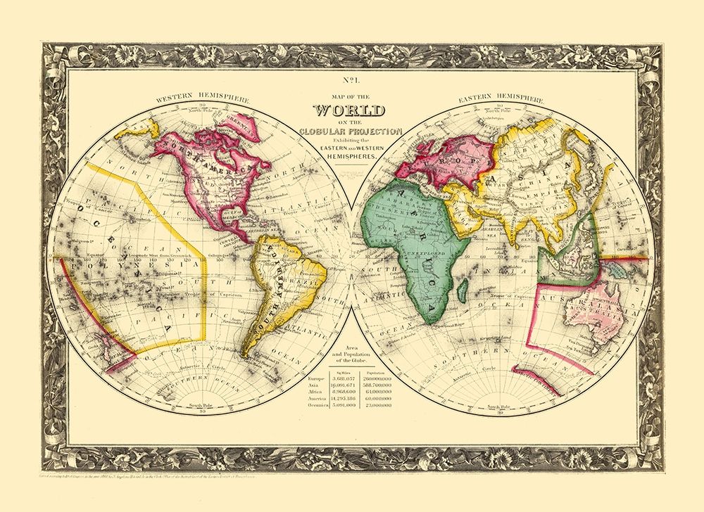 World Globular Projection - Mitchell 1860 art print by Mitchell for $57.95 CAD