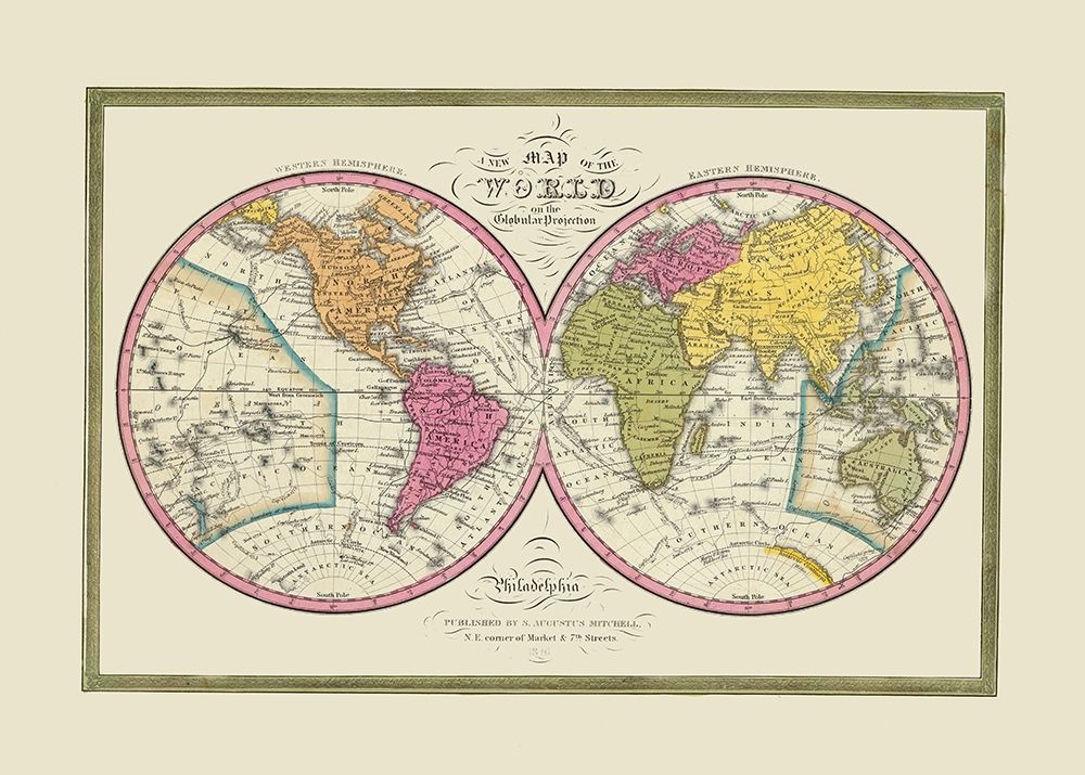 World Globular Projection - Mitchell 1846 art print by Mitchell for $57.95 CAD