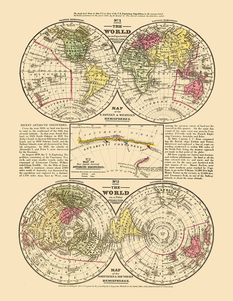 Equatorial Polar Projections - Mitchell 1839 art print by Mitchell for $57.95 CAD