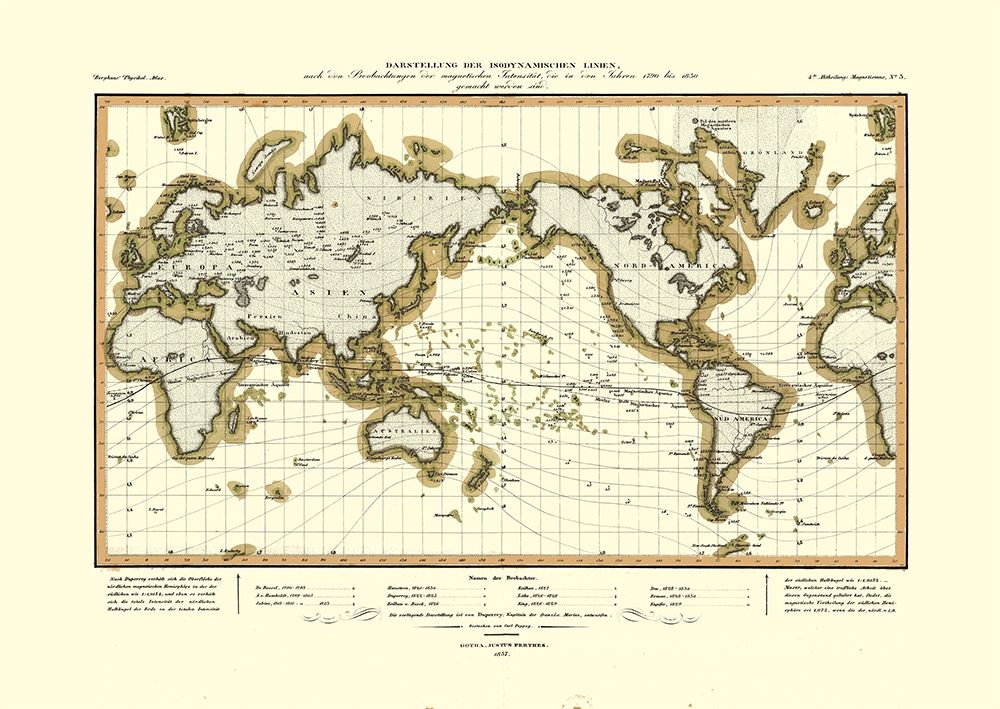 Isodynamic Lines 1790 to 1830 World - Perthes 1837 art print by Perthes for $57.95 CAD
