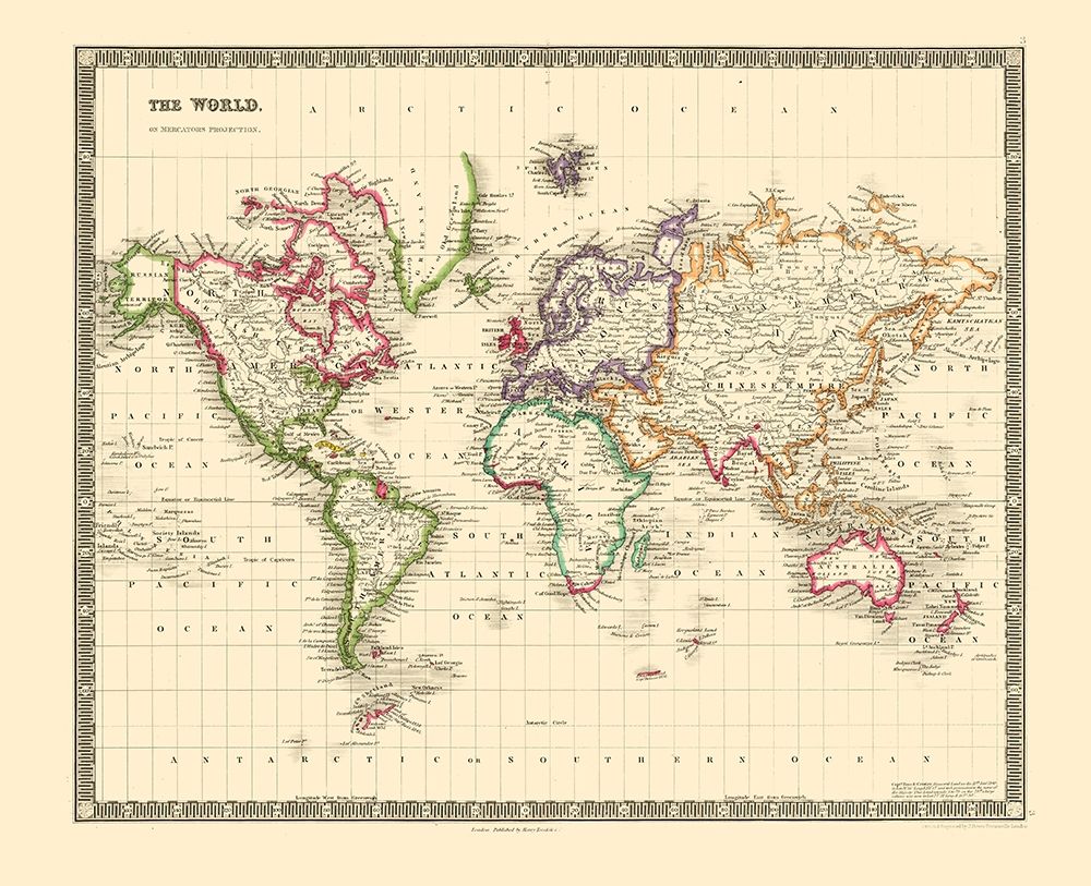 Mercator Projection - Teesdale 1840 art print by Teesdale for $57.95 CAD