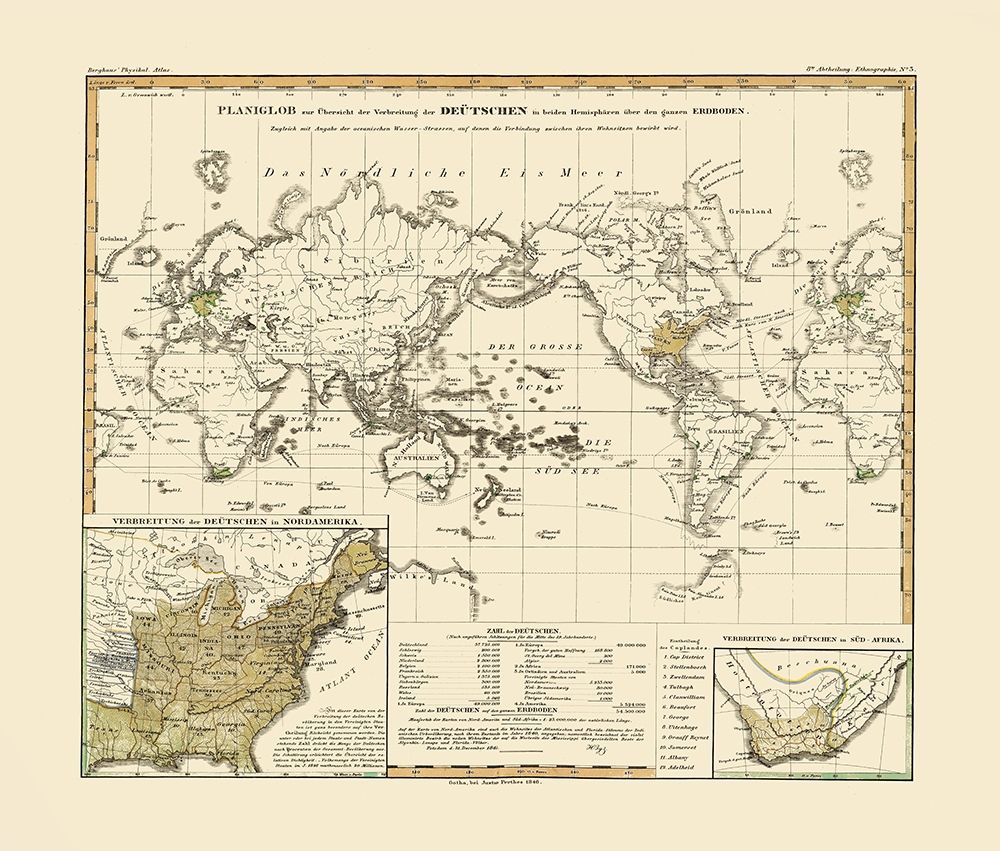 Distribution of Germans World - Perthes 1846 art print by Perthes for $57.95 CAD