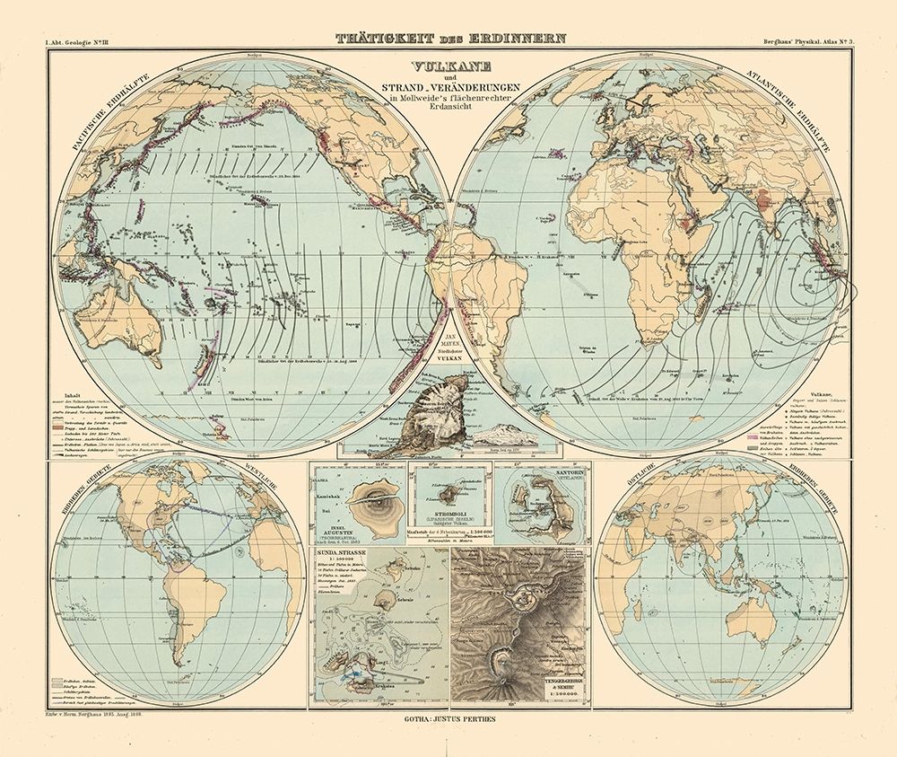 Seismic Activity Volcanos World - Perthes 1838 art print by Perthes for $57.95 CAD