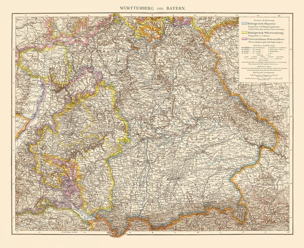 Wurtemberg Bavaria Germany - Andree 1895 art print by Andree for $57.95 CAD