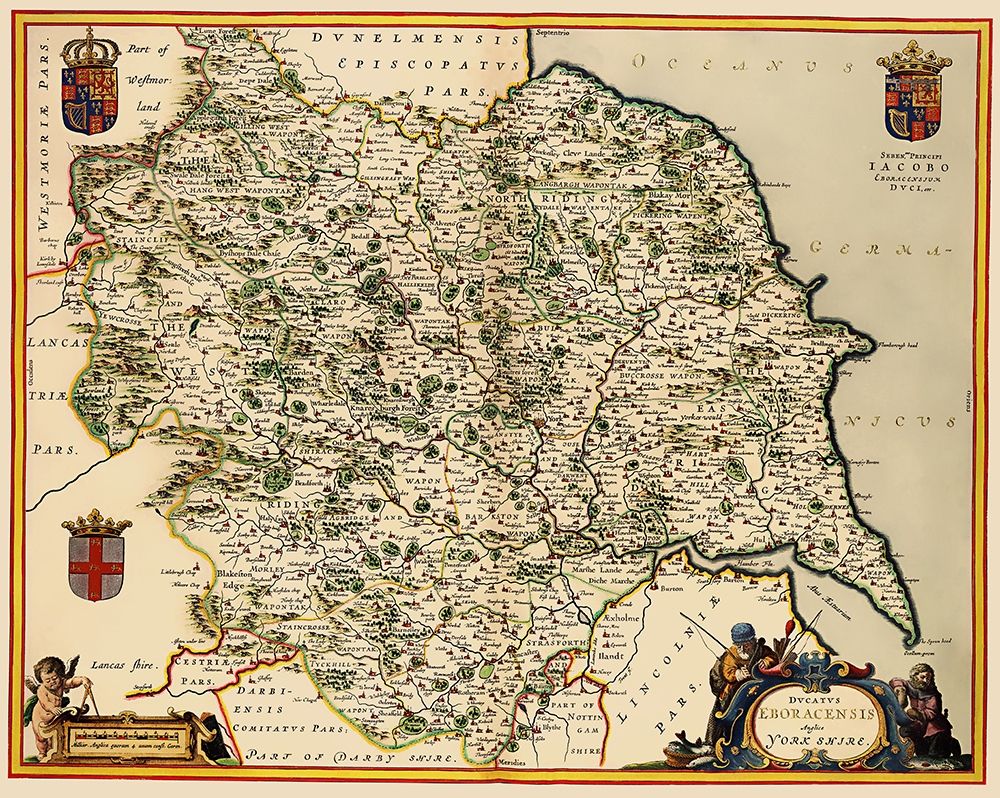 Yorkshire County England - Jansson 1645 art print by Jansson for $57.95 CAD