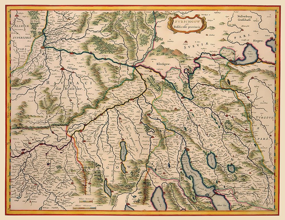 Zurich Region Switzerland - Blaeu 1635 art print by Blaeu for $57.95 CAD