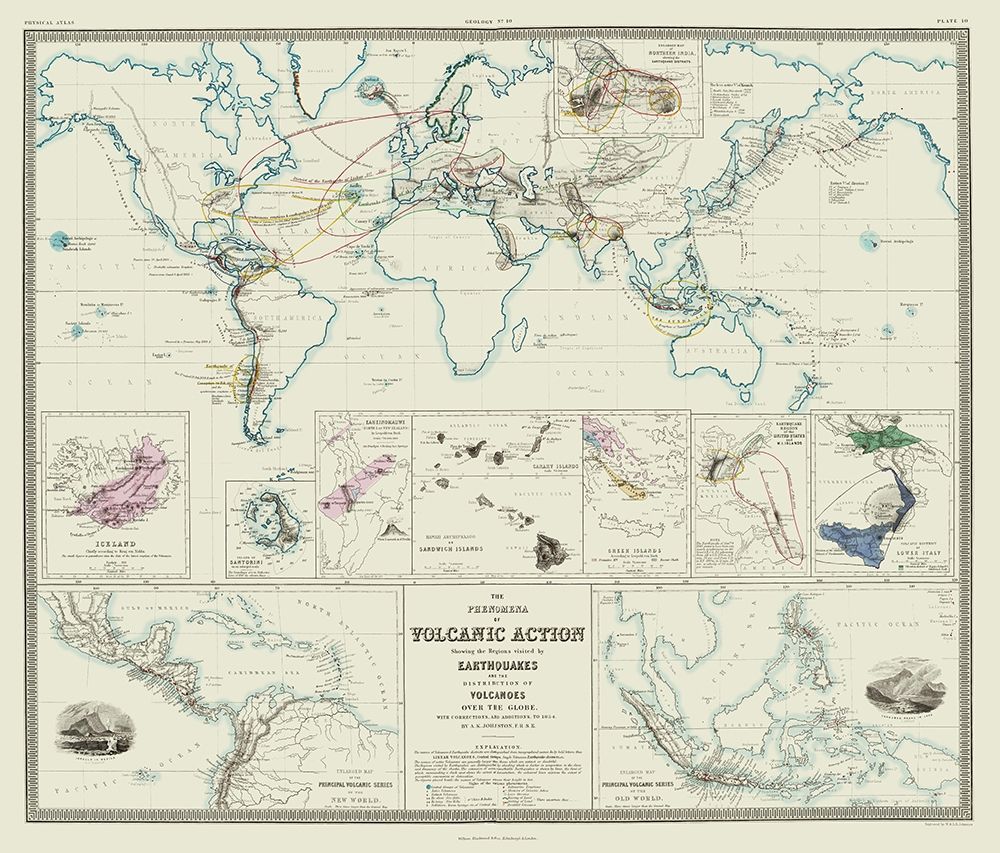 Global Volcanic Action Earthquakes - Johnston 1854 art print by Johnston for $57.95 CAD