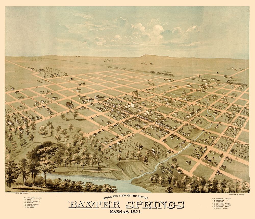 Baxter Springs Kansas - Glover 1871 art print by Glover for $57.95 CAD