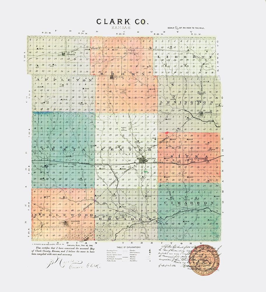 Clark Kansas - Everts 1887 art print by Everts for $57.95 CAD