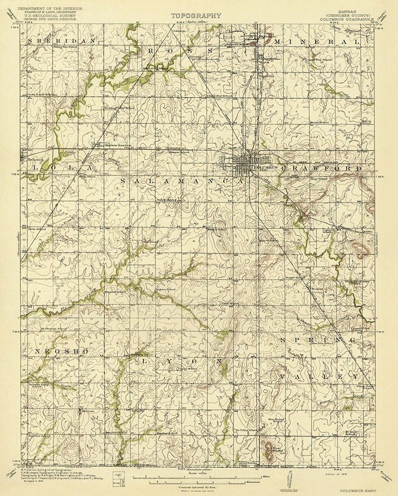 Columbus Kansas Quad - USGS 1918 art print by USGS for $57.95 CAD