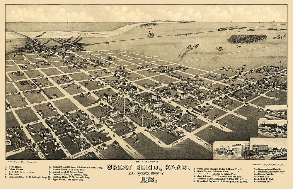 Great Bend Kansas - Stoner 1882 art print by Stoner for $57.95 CAD