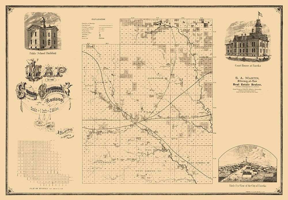 Greenwood County Kansas - Hoenscheidt 1877 art print by Hoenscheidt for $57.95 CAD