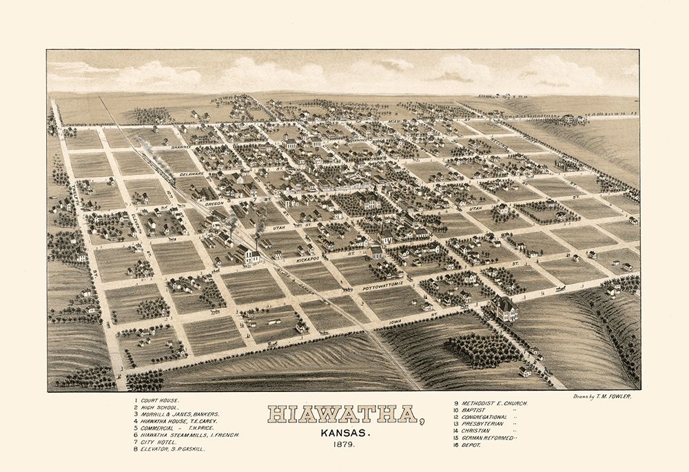 Hiawatha Kansas - Fowler 1879 art print by Fowler for $57.95 CAD