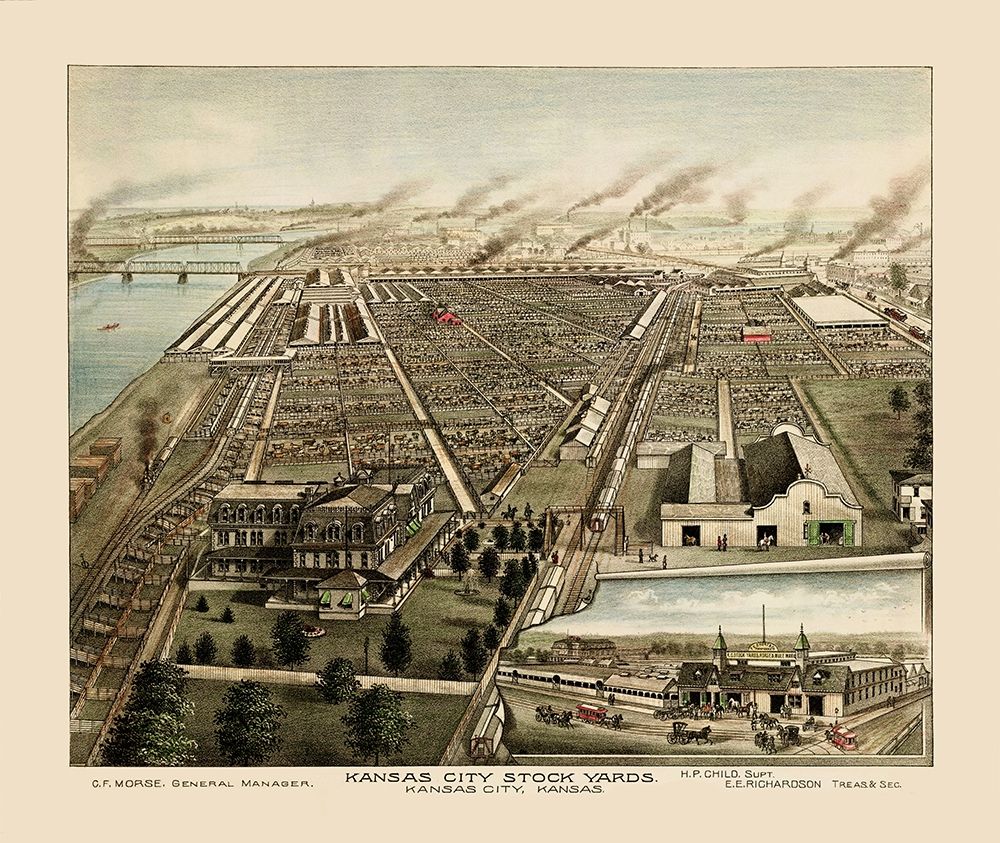 Kansas City Stockyards Kansas - Child 1870 art print by Child for $57.95 CAD