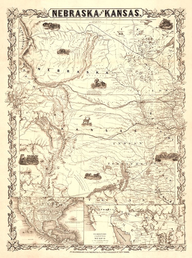 Nebraska Kansas - Colton 1855 art print by Colton for $57.95 CAD
