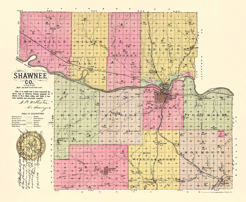 Shawnee Kansas - Everts 1887 art print by Everts for $57.95 CAD