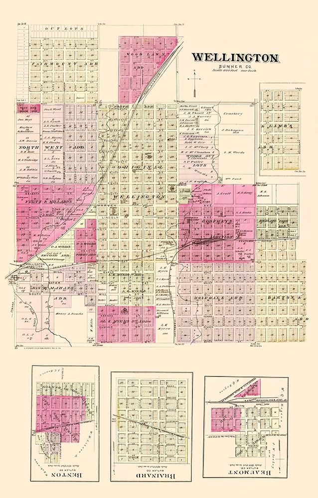 Wellington Kansas Landowner - Everts 1887 art print by Everts for $57.95 CAD