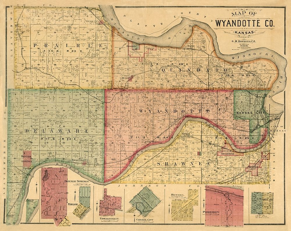 Wyandotte County Kansas - Hopkins 1887 art print by Hopkins for $57.95 CAD