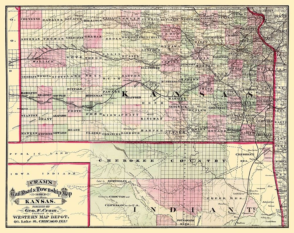 Kansas - Cram 1875 art print by Cram for $57.95 CAD